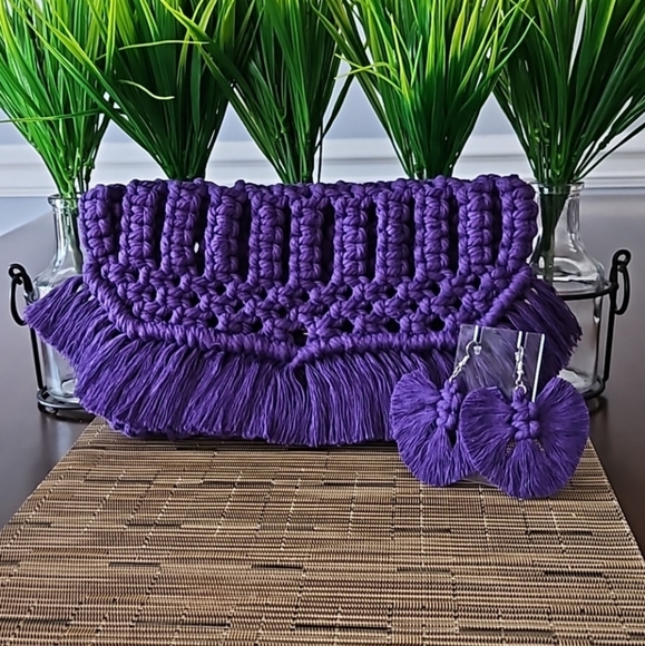 Custom Order Macrame Clutch/ Earrings - Picture 2 of 12
